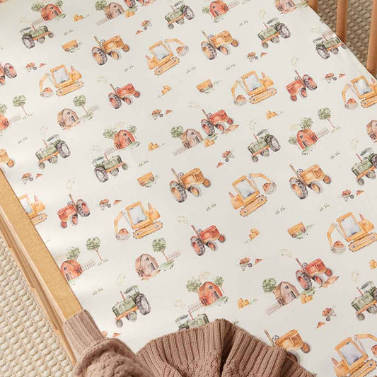 Diggers & Tractors Organic Fitted Crib Sheet