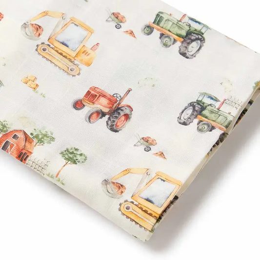 Diggers & Tractors Organic Muslin Blanket