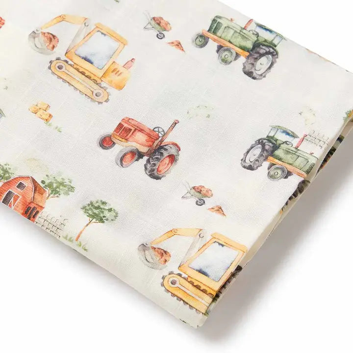 Diggers & Tractors Organic Muslin Blanket